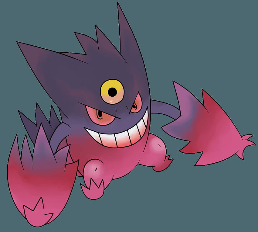 Can someone change the colors of Mega Gengar and Gigantamax Gengar to their  shiny colorations in this image? And change background color to light  blue? Regular Gengar isn't too different from it's