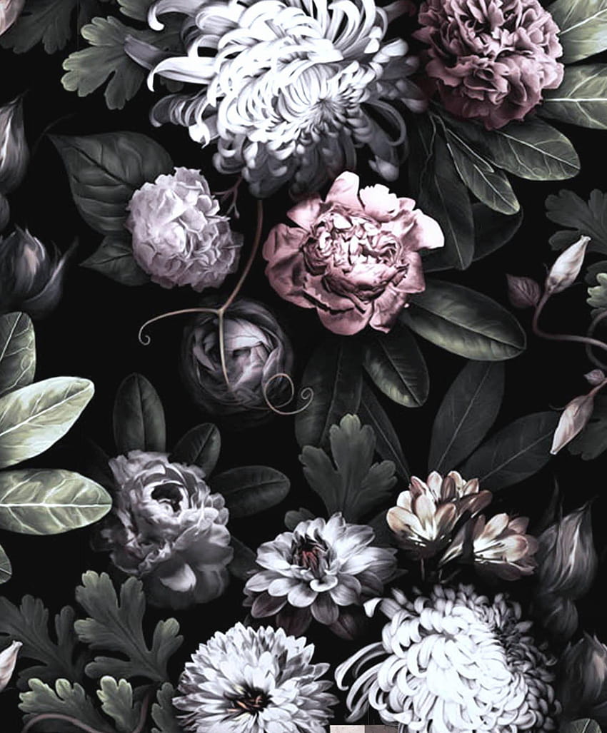 Black Chinoiserie Wallpaper  Botanical Floral Wallpaper