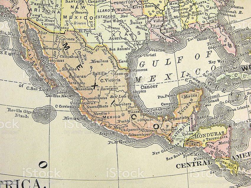 Antique Map Of Mexico And Central America Stock, mexico map HD wallpaper