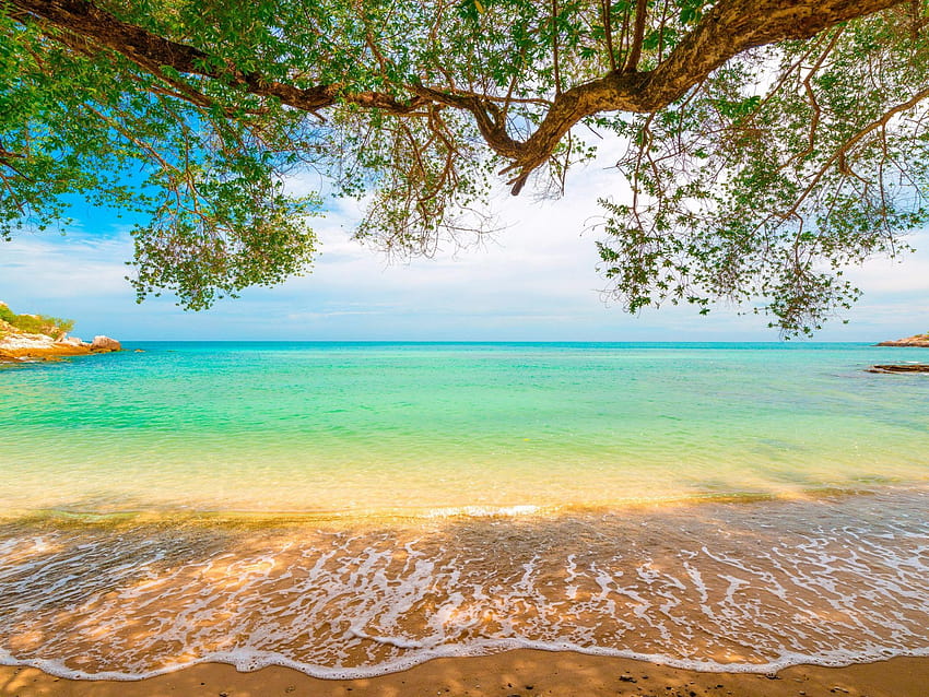Tropical Sand Beach Lagoon Coastline Sea Waves Turquoise Water HD wallpaper