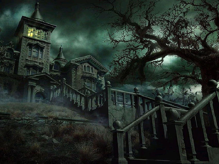 old creepy halloween, ghost house HD wallpaper