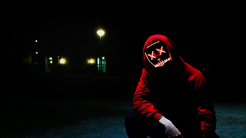 Човек, LED маска, Допинг, Нощ, Анонимен, Суичър с качулка, Тъмно, графика, тъмно суичър HD тапет