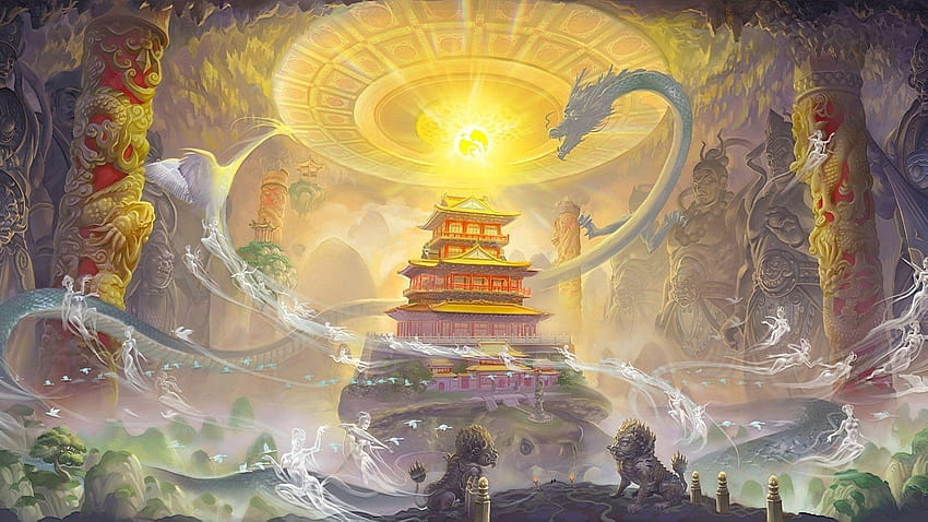 Fantasia: Guardiano della casa cinese Leoni Drago Leone Antico Gurdian, antichi sfondi cinesi Sfondo HD