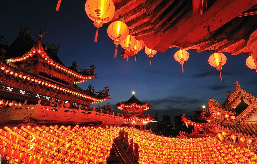 paper, lanterns, Kuala Lumpur, Malaysia, Thean Hou, japanese lanterns HD wallpaper