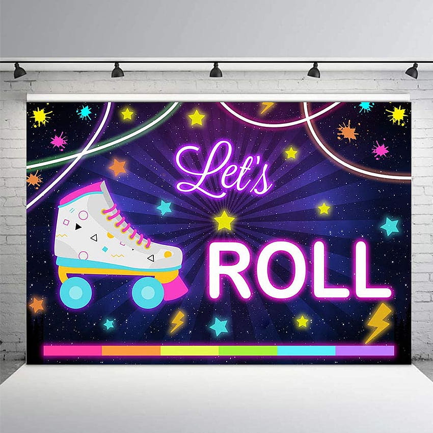 Amazon : MEHOFOTO Let's Roll Birtay Studio Booth Tła Wrotki Dziewczyny Neon Rainbow Glow Dekoracje imprezowe Banery Backdrops for graphy 7x5ft : Camera & Tapeta na telefon HD