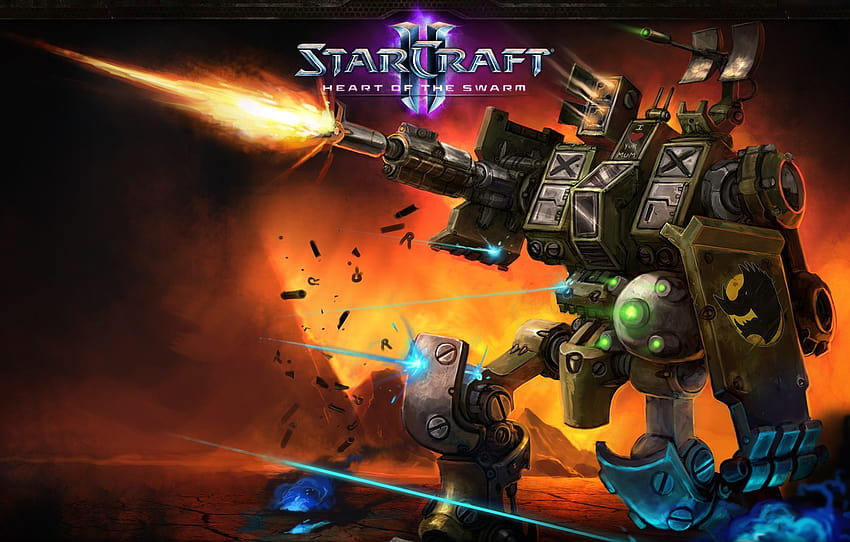 огън, пистолет, робот, Starcraft 2, сърце, Heart of the swarm, terran , раздел игры, starcraft 2 terran HD тапет