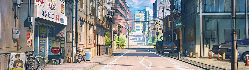 Anime Street Dual Screen, Anime-Straßenstadt HD-Hintergrundbild