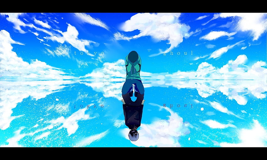 alle männlichen schwarzen haare wolken graue haare kaneki ken männliche reflexion, schöne wolken himmel anime HD-Hintergrundbild