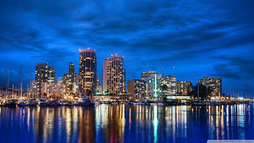Waikiki Skyline At Night : High Definition, honolulu HD wallpaper