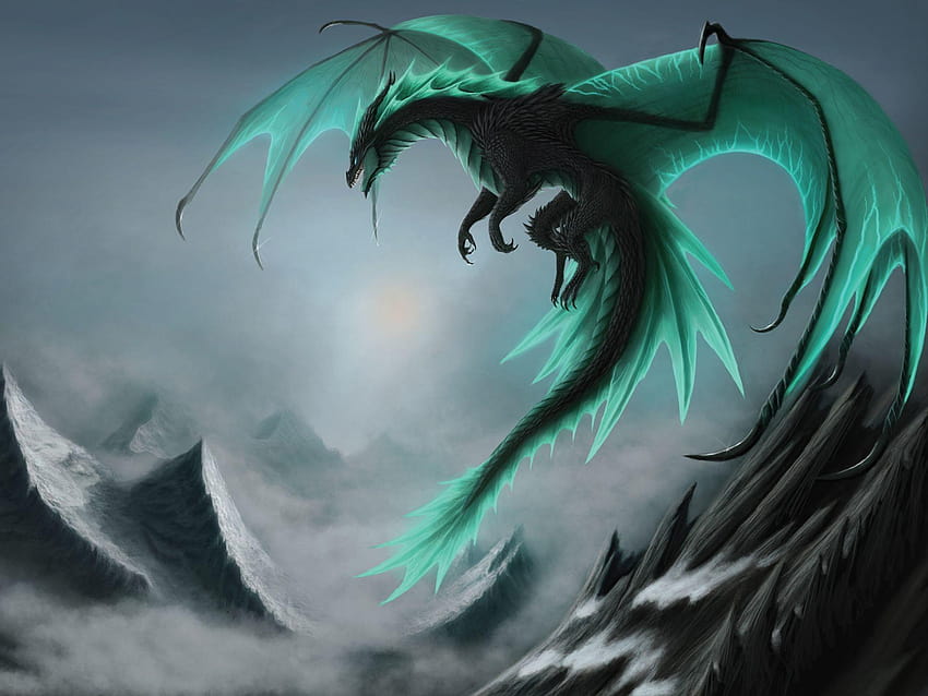 Син дракон, крила на огнени дракони HD тапет