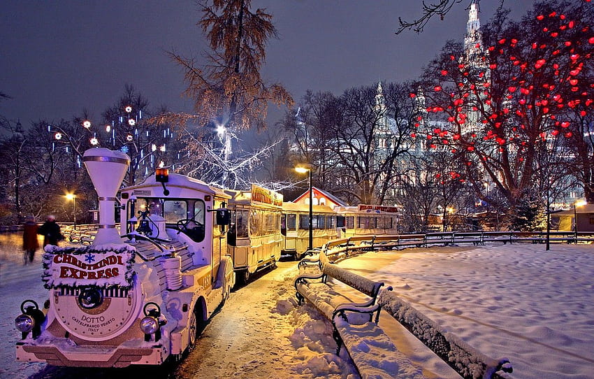 Winter, Park, Weihnachten, Wien, Nacht, Weihnachtsmarkt, Sehenswürdigkeiten, Abschnitt город, Wiener Herbst HD-Hintergrundbild