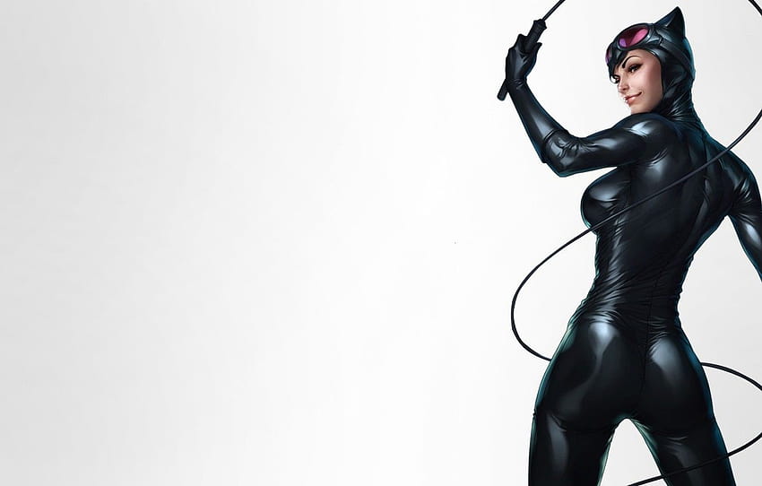 Beautiful, Art, Smile, Woman, Comics, Suit, Catwoman, Selina Kyle, Glasses, Gloves, Whip, DC comics, Leather, Attractive, Booty, Character , section рендеринг, black leather suit HD wallpaper