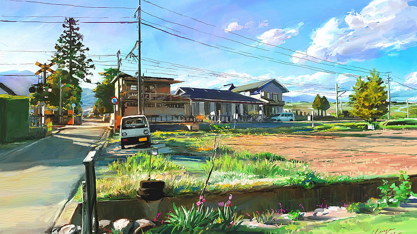 Art painting, Japan, landscape, village 1920x1200 , japanese village HD wallpaper