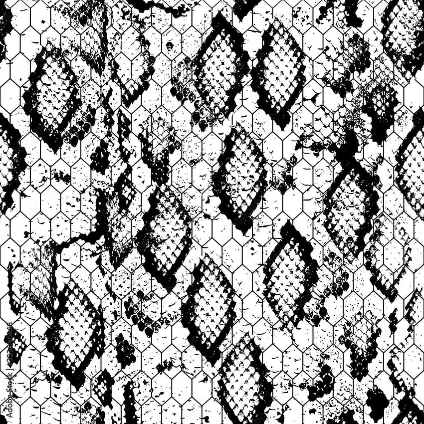 Textur der Schlangenhautschuppen. Nahtloses Muster schwarz-weißer Hintergrund. Einfaches Ornament, Modedruck und Trend der Saison. Kann für Geschenkpapier, Stoffe usw. verwendet werden. Vektorstock-Vektorgrafik, Schlangendruck HD-Handy-Hintergrundbild