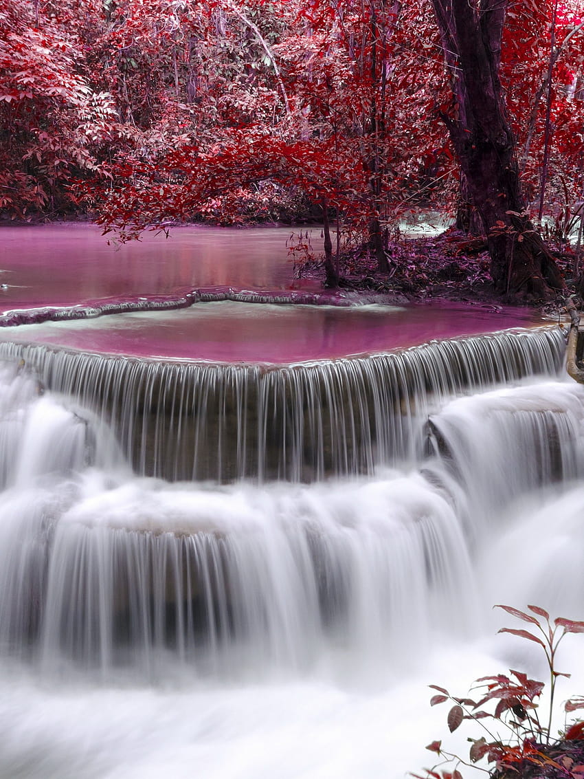 Waterfall River Flow Autumn, flowing water HD phone wallpaper