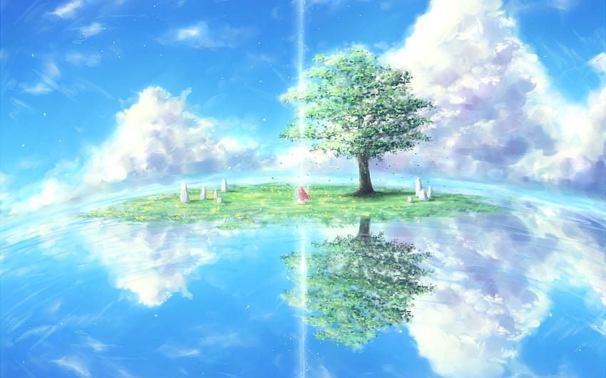 Anime Tree on Dog, zielona sceneria anime Tapeta HD