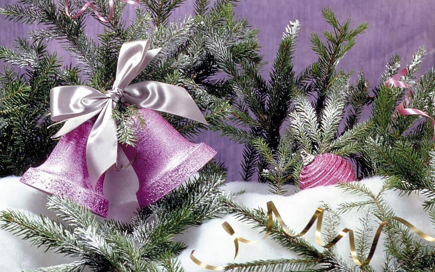 1280x800 glocken, nadeln, weihnachtsschmuck, schnee, feiertag, weihnachten 16:10 hintergründe, rosa und graue weihnachten HD-Hintergrundbild