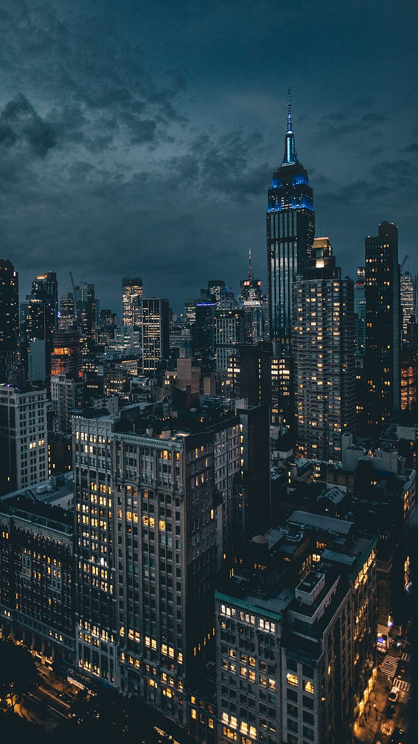 ciudad de noche, rascacielos, luces de la ciudad, nuevo, teléfono nocturno de nueva york fondo de pantalla del teléfono