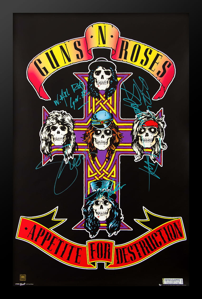 Guns N' Roses 'Appetite for Destruction' Affiche musicale autographiée Fond d'écran de téléphone HD