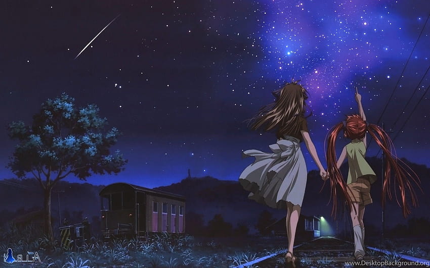 Anime, Night, Stars, Shooting Stars, Air HD wallpaper