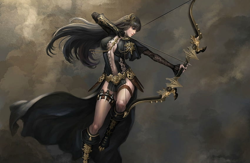 Fantasy Archer Fantasy Woman Warrior Woman Black Bow Arrow, стрелба с лък момиче тъмно HD тапет