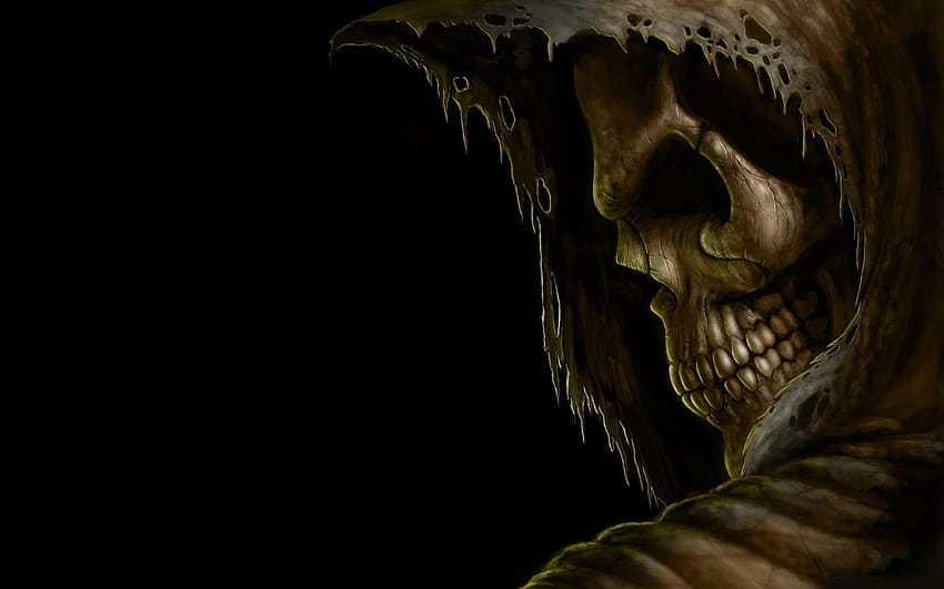 Grim reaper morte caveira escura capuz olhos mal assustador assustador assustador, fundos 3d ceifador sombrio papel de parede HD