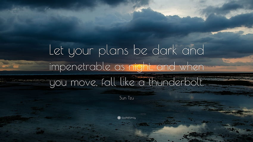 Zitat von Sun Tzu: „Lass deine Pläne dunkel und undurcringlich wie die Nacht sein, und wenn du dich bewegst, falle wie ein Donnerschlag … HD-Hintergrundbild