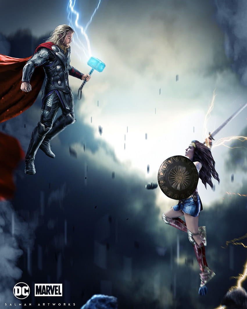 Thor vs Wonder Woman, Salman A Al Mohammadi on ArtStation at https://www.artstation/artwo…, thor vs wonder women HD phone wallpaper