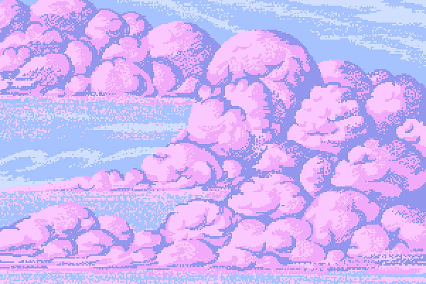 Pixel Art ท้องฟ้า เมฆ งานศิลปะดิจิทัล พิกเซลสีชมพู พิกเซลน่ารัก วอลล์เปเปอร์ HD