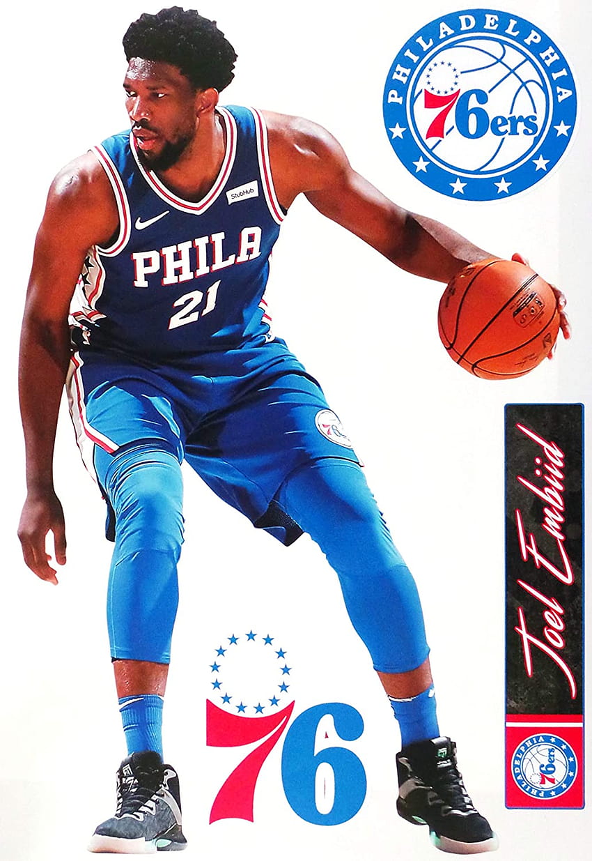 Joel Embiid FATHEAD Philadelphia 76ers Logo Seti Resmi NBA Vinil Duvar Grafikleri 17 HD telefon duvar kağıdı