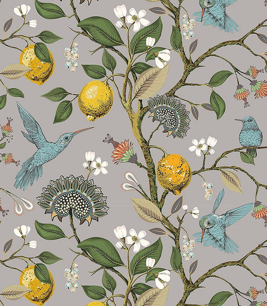 Blooming Wall Blue Bird Fresh Lemon Tree Peel and Stick Removable Self Adhesive Wall Mural Wall Decor, 14.5 Square Ft/Roll HD phone wallpaper