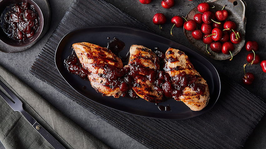 Pomegranate Grilled Chicken with Cherry Thyme Chutney HD wallpaper
