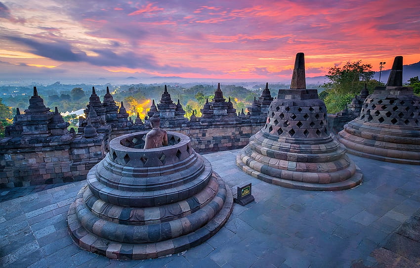 Индонезия, Боробудур, ступа, будистки храм , раздел пейзажи HD тапет
