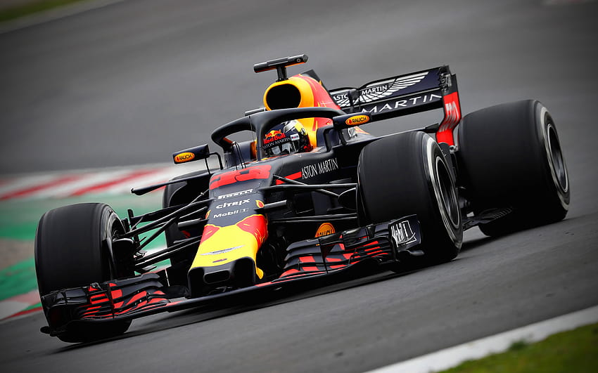 Max Verstappen, F1, raceway, RB14, 2018 cars, Formula 1, HALO, Aston Martin Red Bull Racing, Verstappen, Formula One, Red Bull Racing RB14 with resolution 2880x1800. High Quality, f1 max HD wallpaper