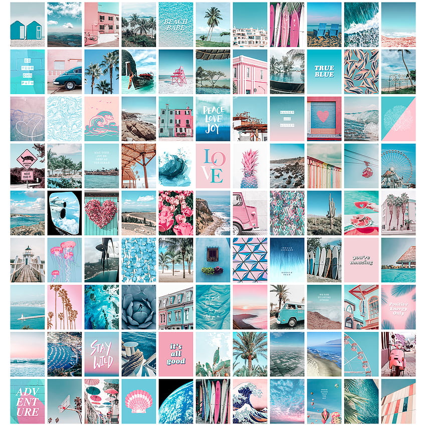 100 CETAK 4x6 Summer Blue Pink Aesthetic Wall Collage Kit, estetika musim panas biru wallpaper ponsel HD
