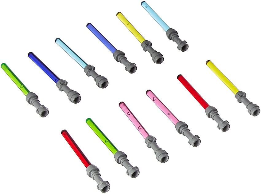 LEGO Star Wars Lichtschwert Set mit 12 grauen Lichtschwertern in den Farben Lila, Rosa, Rot, Grün, Gelb und Blau HD-Hintergrundbild