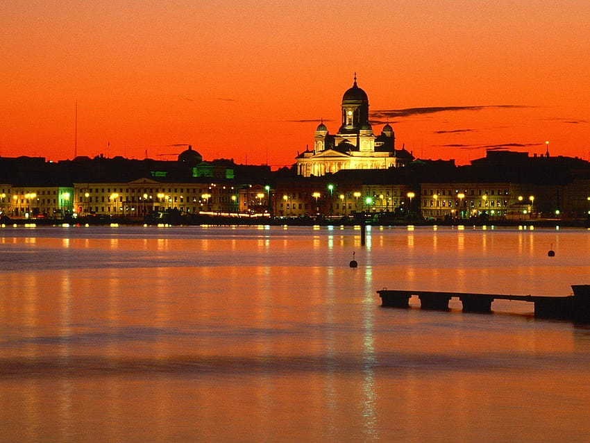 Nature orange Finland evening Helsinki HD wallpaper