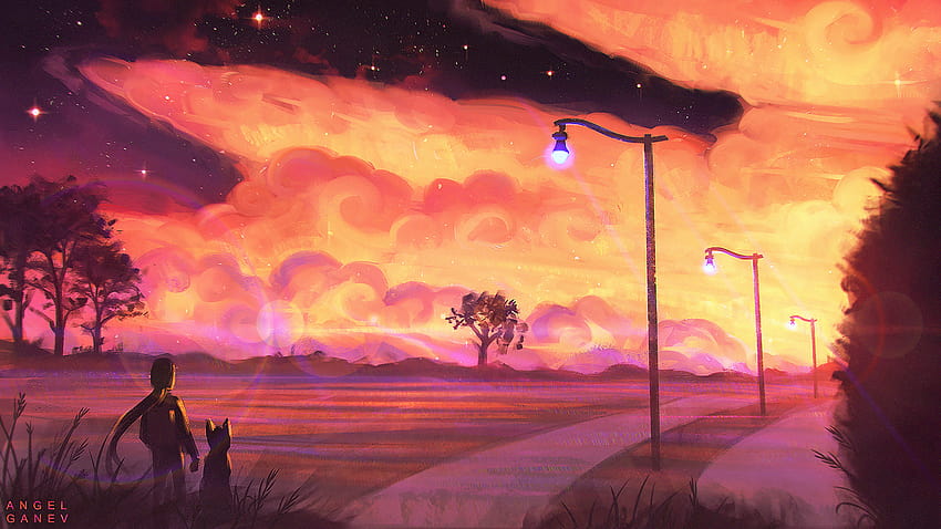 Sunset Lofi, anime lofi HD wallpaper