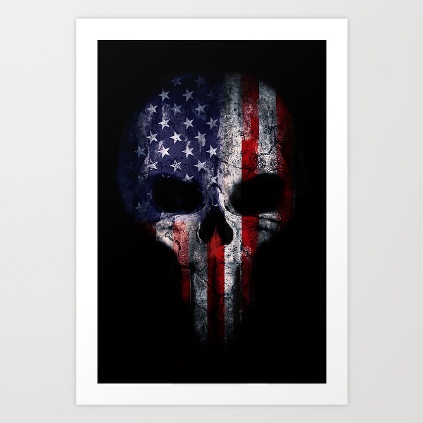 American Flag Punisher Skull Grunge Distress USA Seni Cetak oleh wallpaper ponsel HD