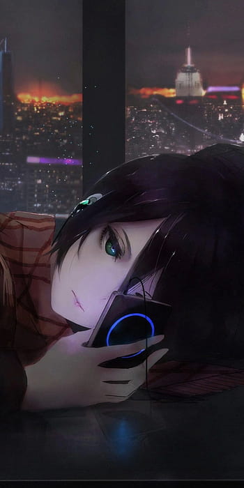 Mobile wallpaper: Anime, Night, Girl, Black Hair, 1390993 download the  picture for free.