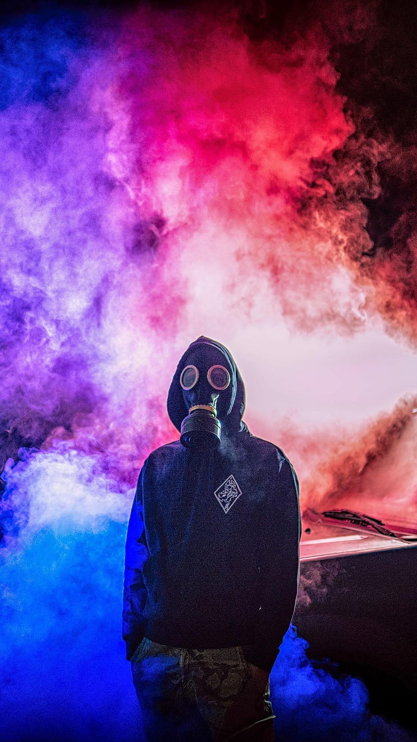 1080x1920 gas mask, man, smoke, colorful samsung, mask man HD phone wallpaper