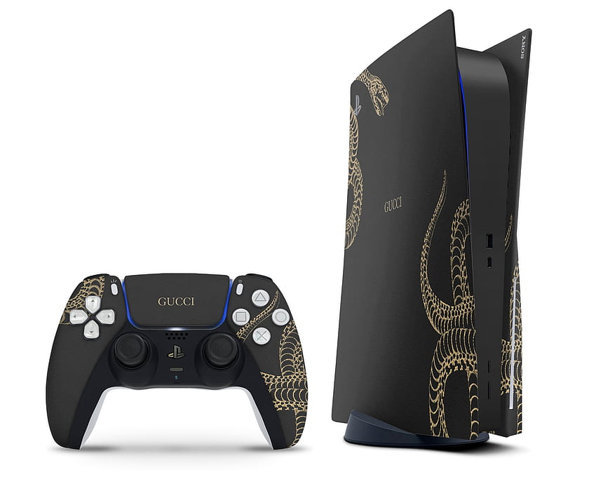 Pakiet winylowych naklejek Gucci PS5 Gold Snake – Designer Lab Co Tapeta HD