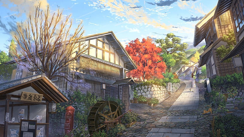 Anime Village ภูมิทัศน์เมืองอะนิเมะญี่ปุ่น วอลล์เปเปอร์ HD