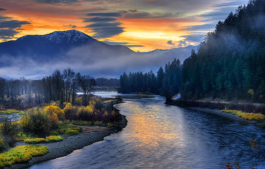 tramonto, natura, fiume, Alba, Idaho, Swan Valley Sfondo HD