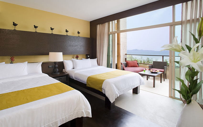 1920x1200 hotel, room, bed, stylish, modern, hotel room HD wallpaper