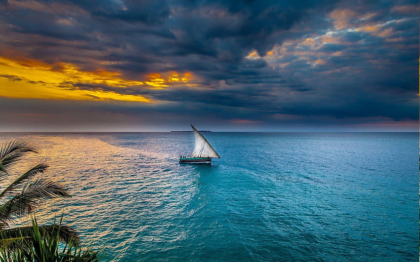 sunset, Sea, Sky, Sailing Ships, Nature, Landscape, Water, Tropical, sunset sailing HD wallpaper