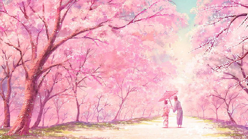 Pink Anime Group, pink anime landscape HD wallpaper