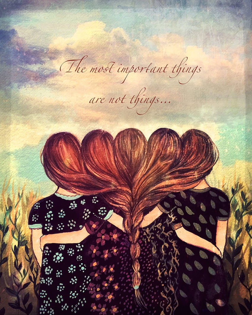Five sisters best friends with brown and reddish hair art, five ...