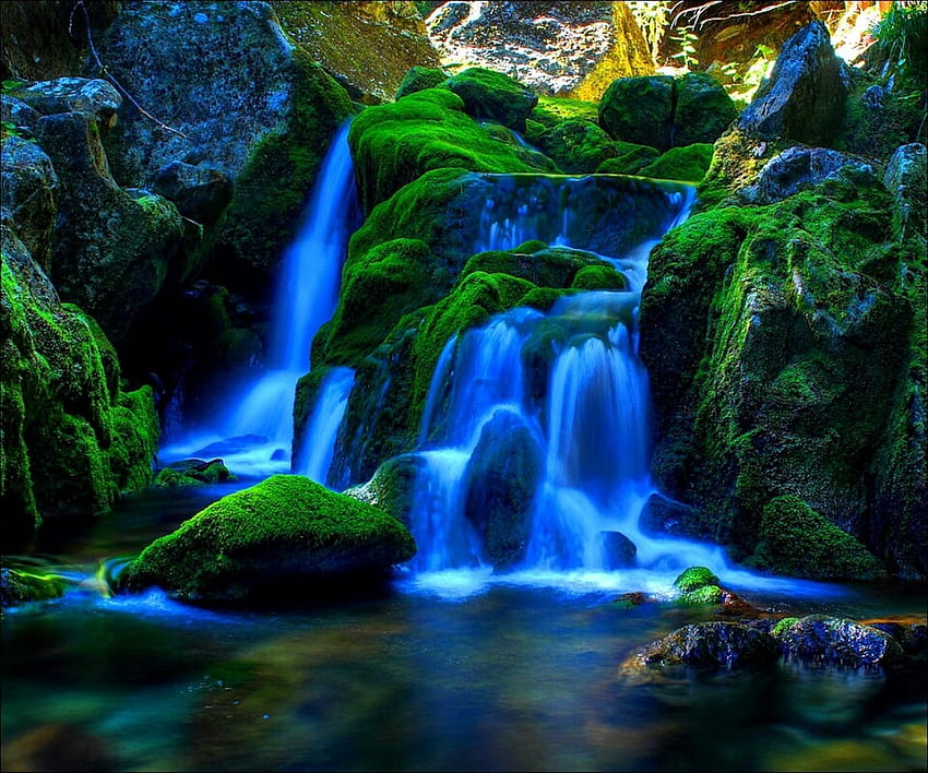 Cascade avec eau bleue et arrière-plans, cascade de roches Fond d'écran HD