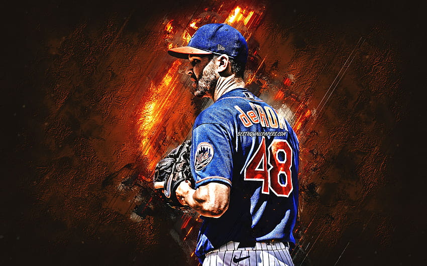 Джейкъб де Гром, Ню Йорк Метс, MLB, американски бейзболен играч, портрет, фон с оранжев камък, бейзбол, Мейджър Лийг Бейзбол с резолюция 2880x1800. Високо качество, играчи от Ню Йорк HD тапет